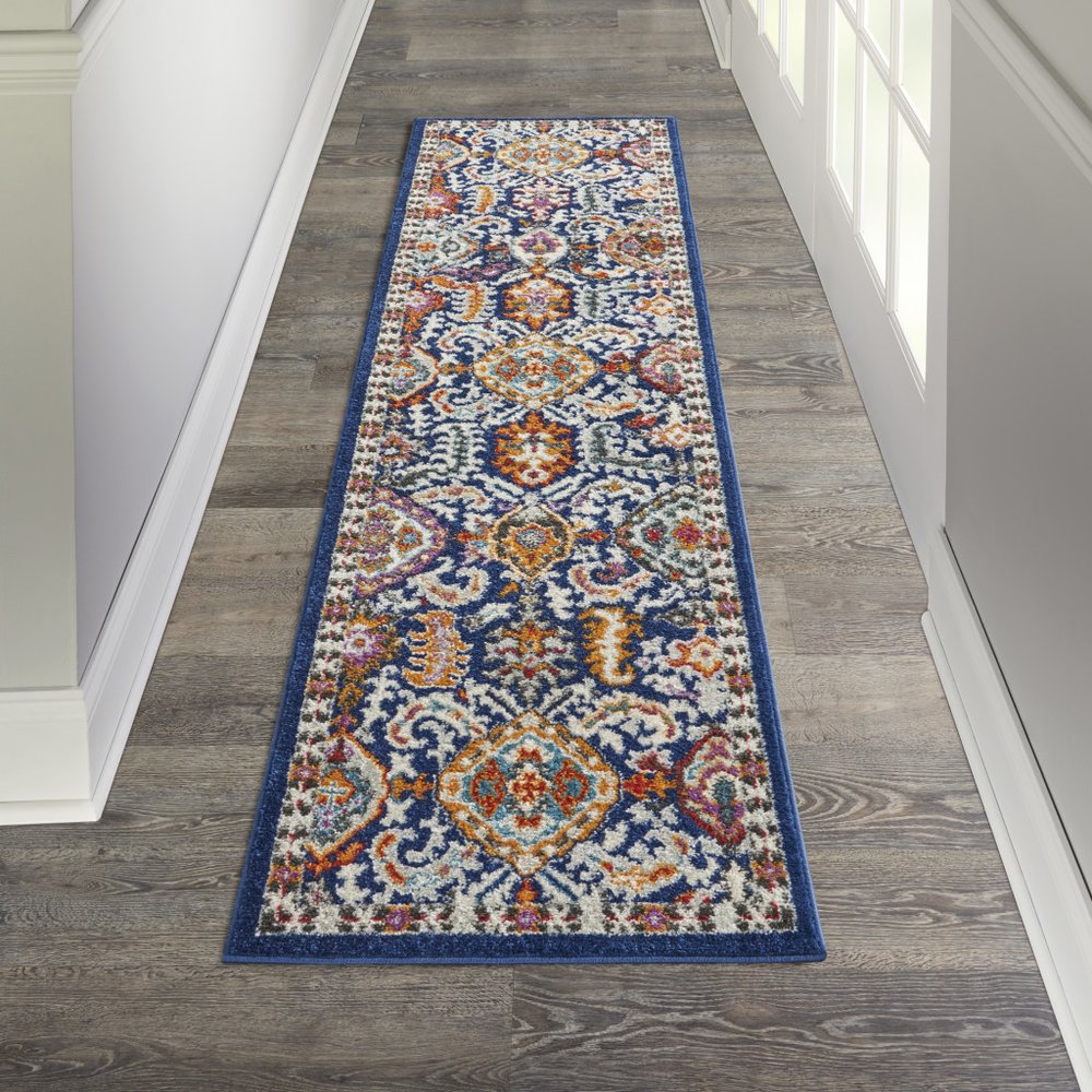 2' X 3' Blue And Ivory Oriental Area Rug