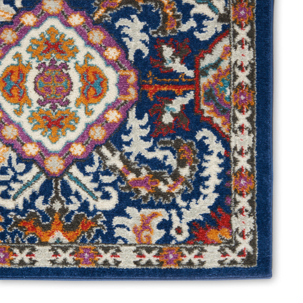 2' X 3' Blue And Ivory Oriental Area Rug