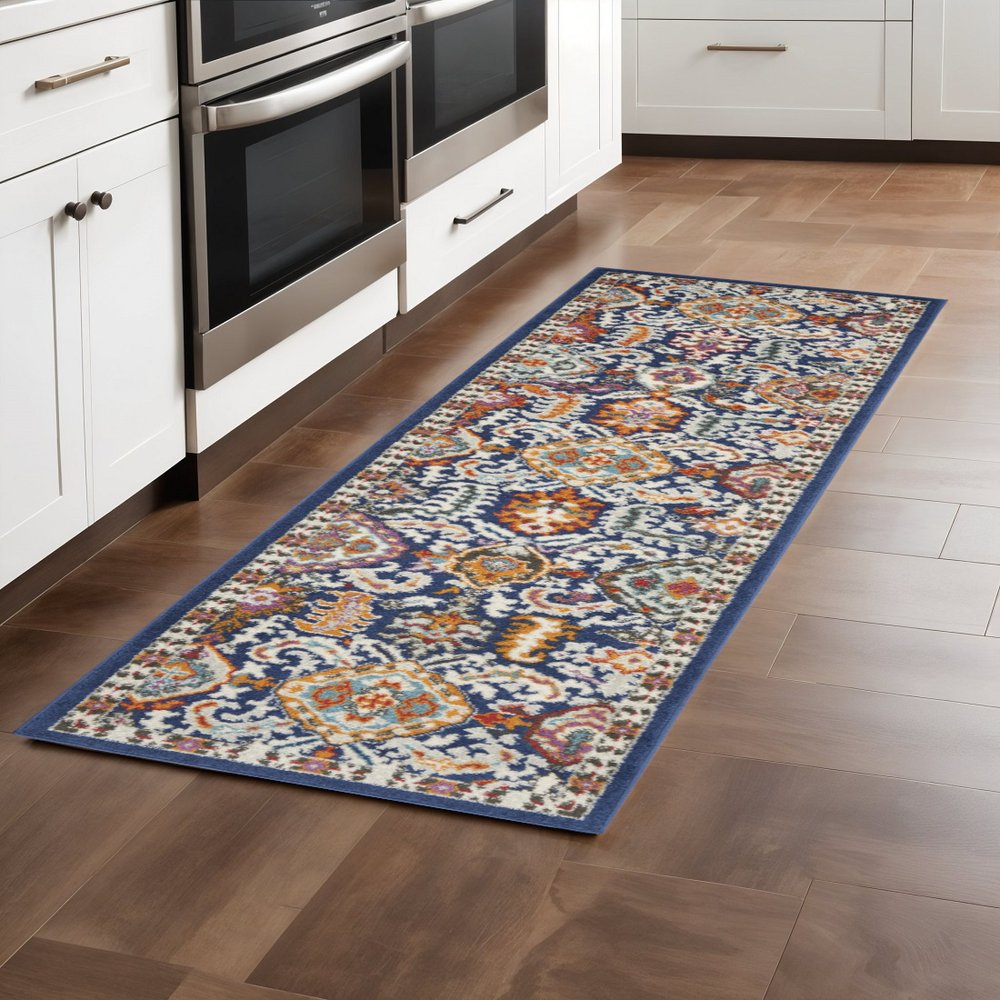 2' X 3' Blue And Ivory Oriental Area Rug