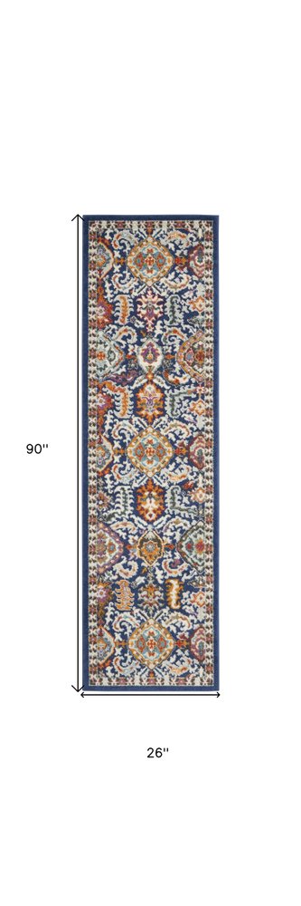 2' X 3' Blue And Ivory Oriental Area Rug