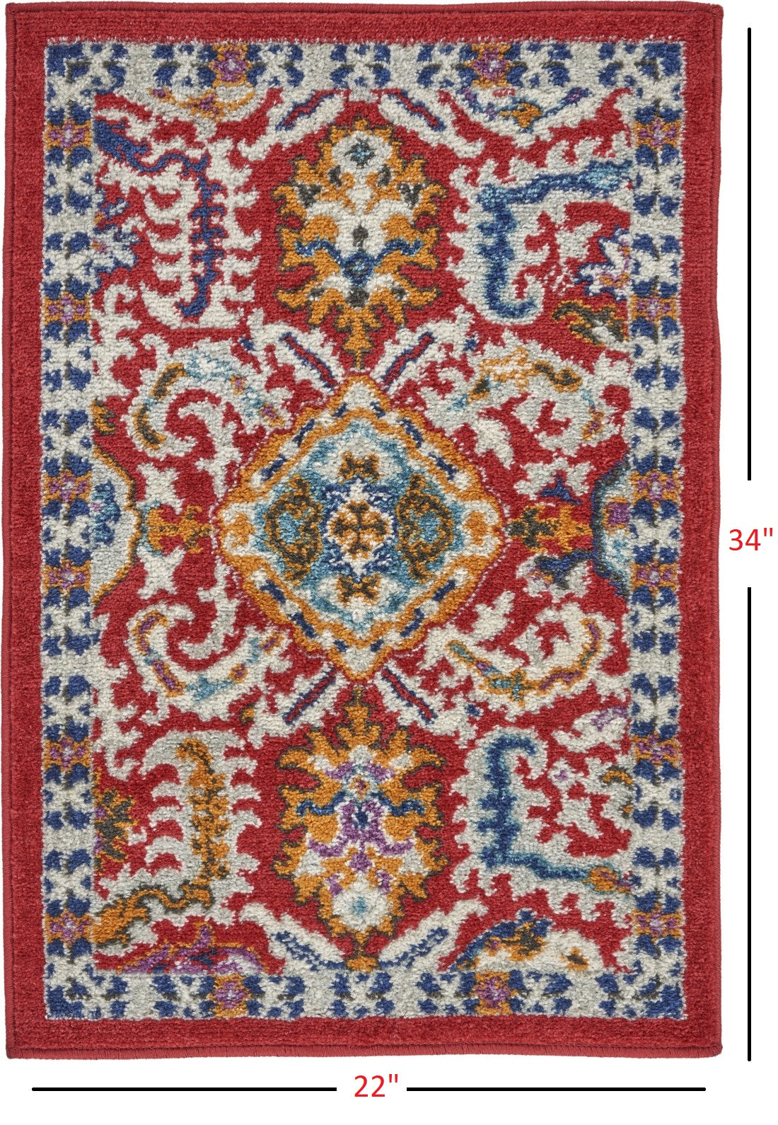 2' X 3' Red And Ivory Damask Power Loom Area Rug