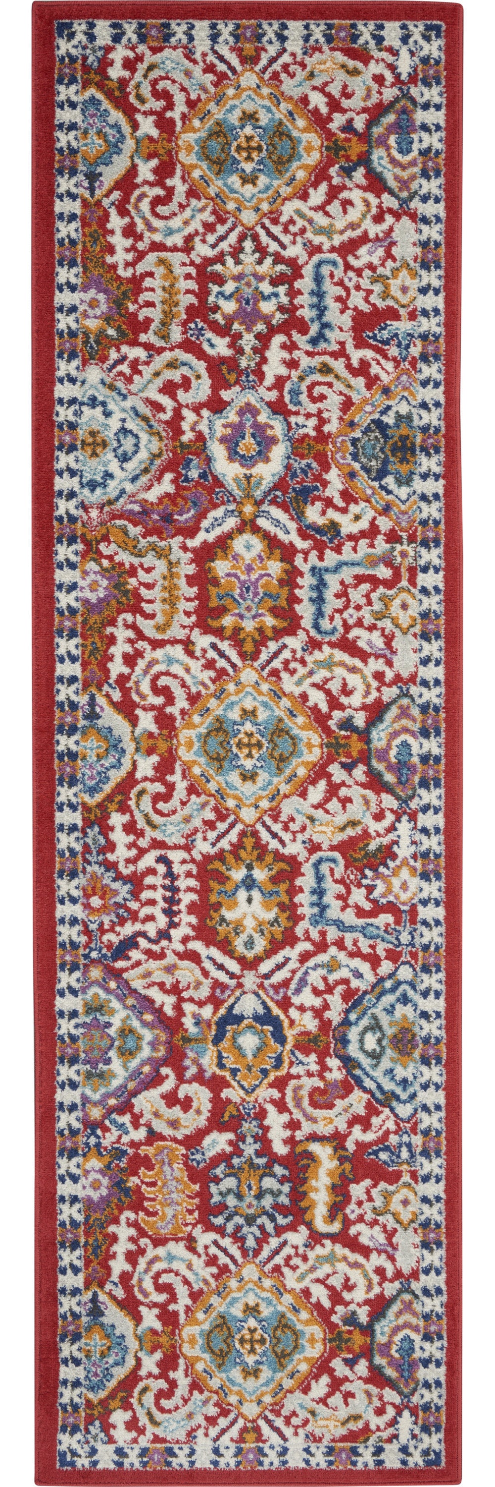 2' X 3' Red And Ivory Damask Power Loom Area Rug