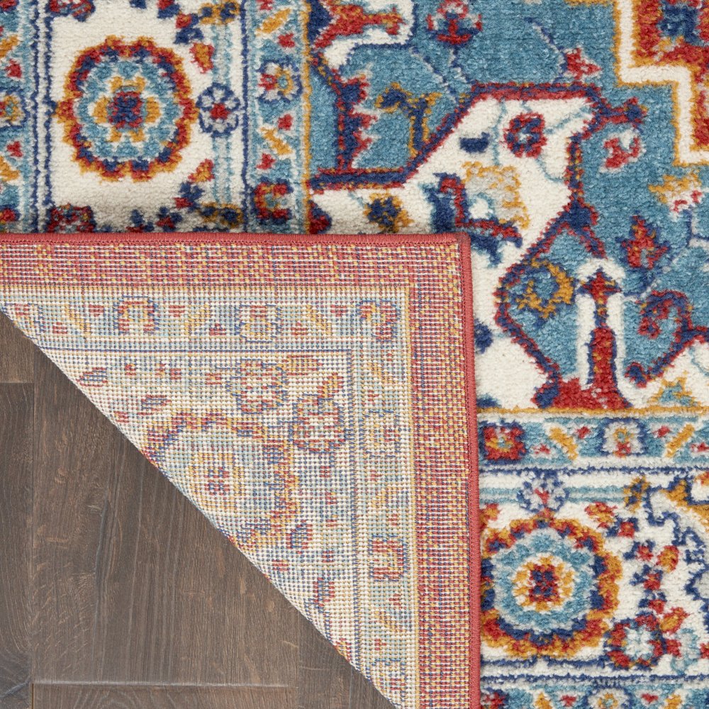 8' Red And Ivory Medallion Distressed Runner Rug