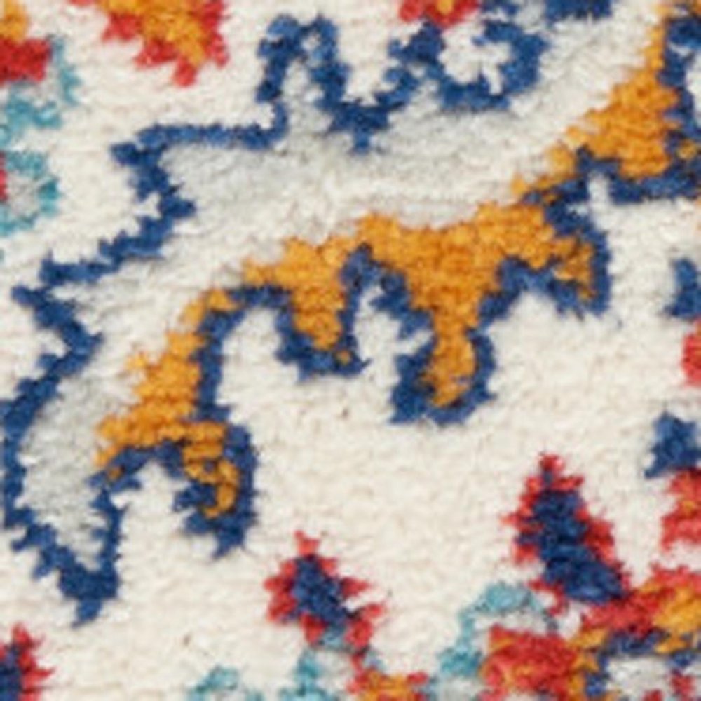 8' Red And Ivory Medallion Distressed Runner Rug