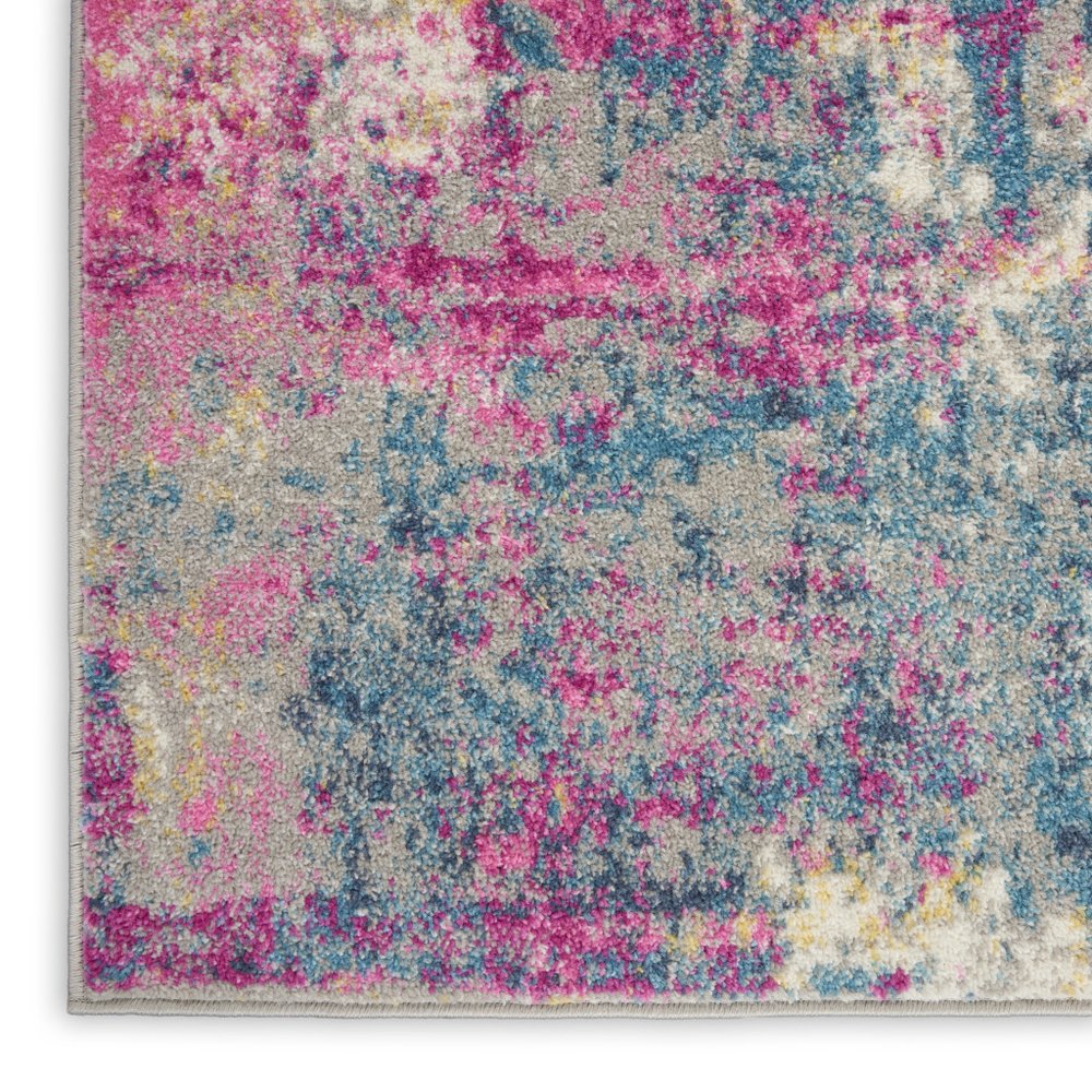 4' Ivory And Blue Abstract Round Rug