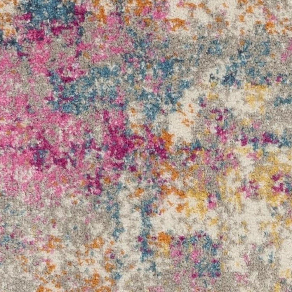 4' Ivory And Blue Abstract Round Rug