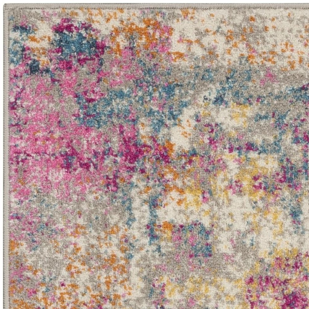 4' Ivory And Blue Abstract Round Rug