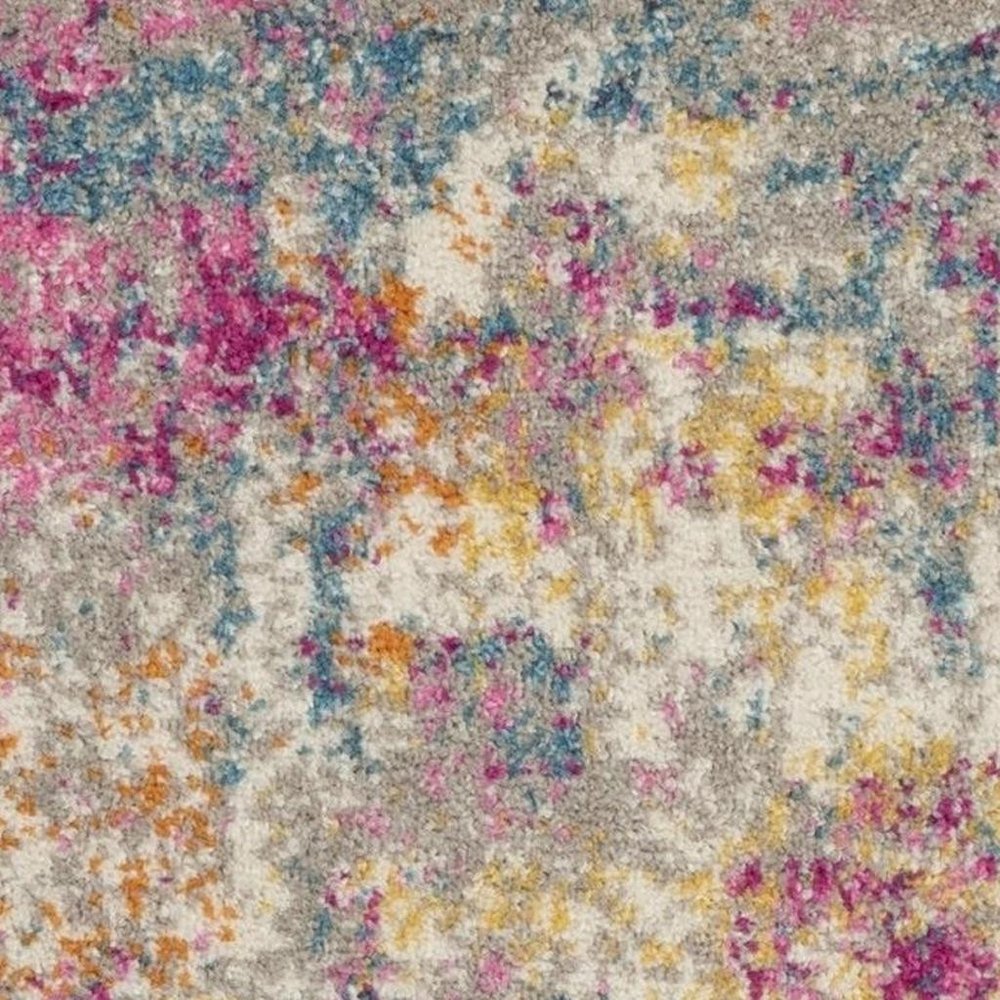 4' Ivory And Blue Abstract Round Rug