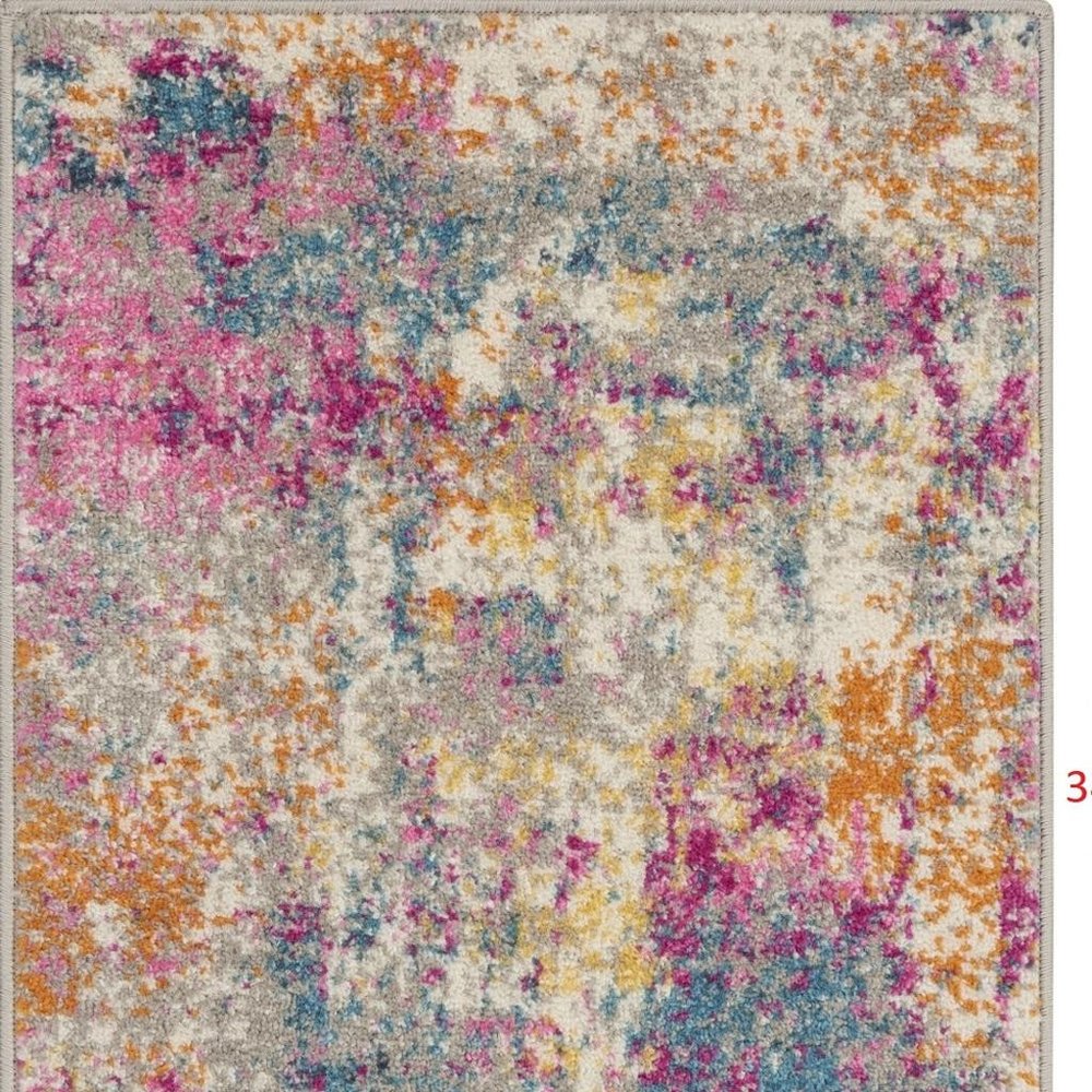 4' Ivory And Blue Abstract Round Rug