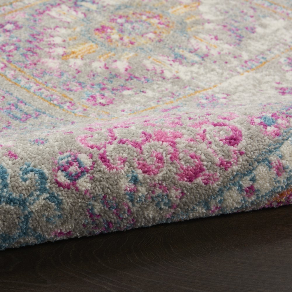 8' Gray And Ivory Abstract Distressed Round Rug