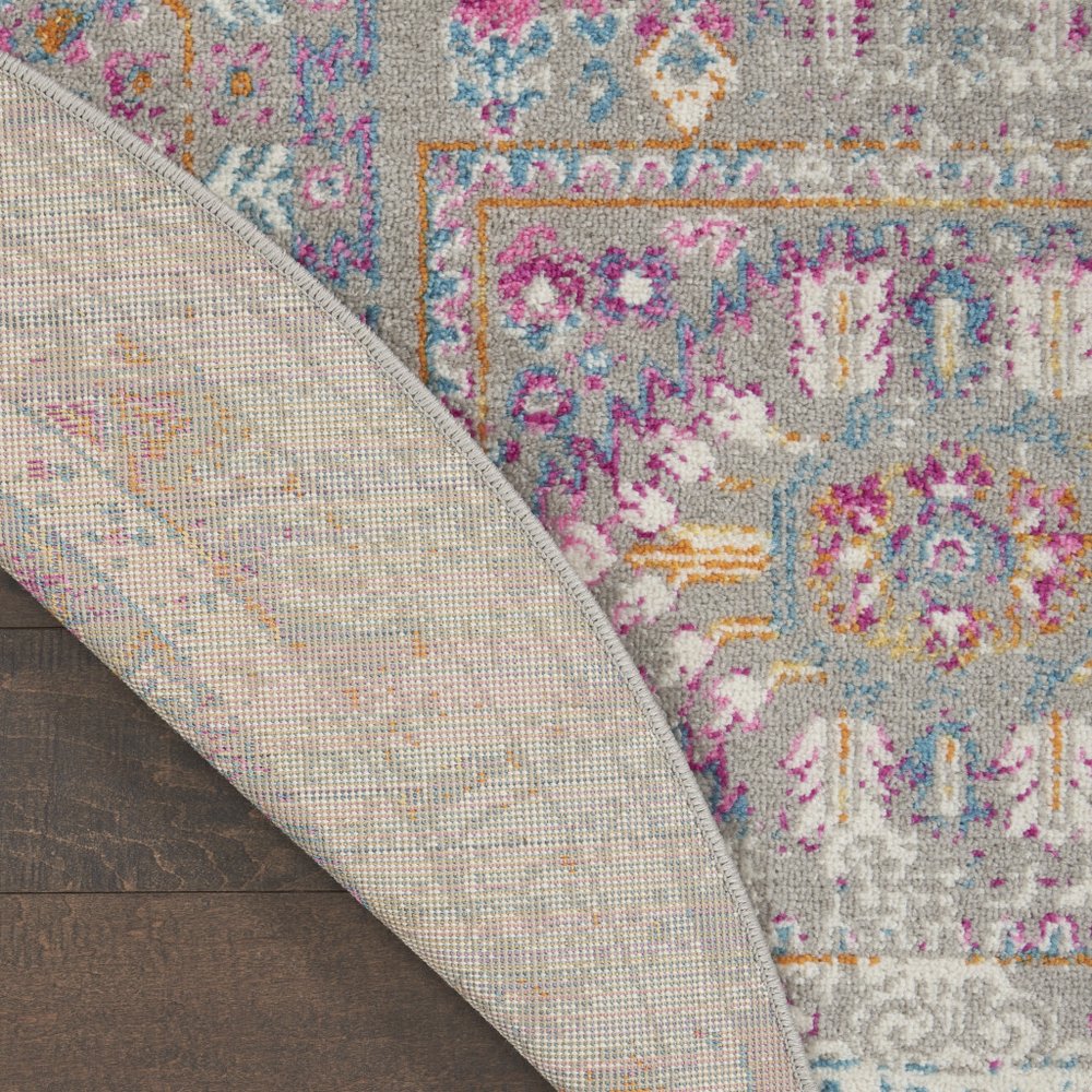 8' Gray And Ivory Abstract Distressed Round Rug