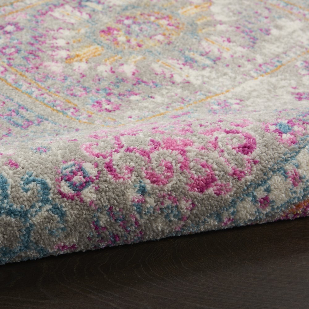 8' Gray And Ivory Abstract Distressed Round Rug