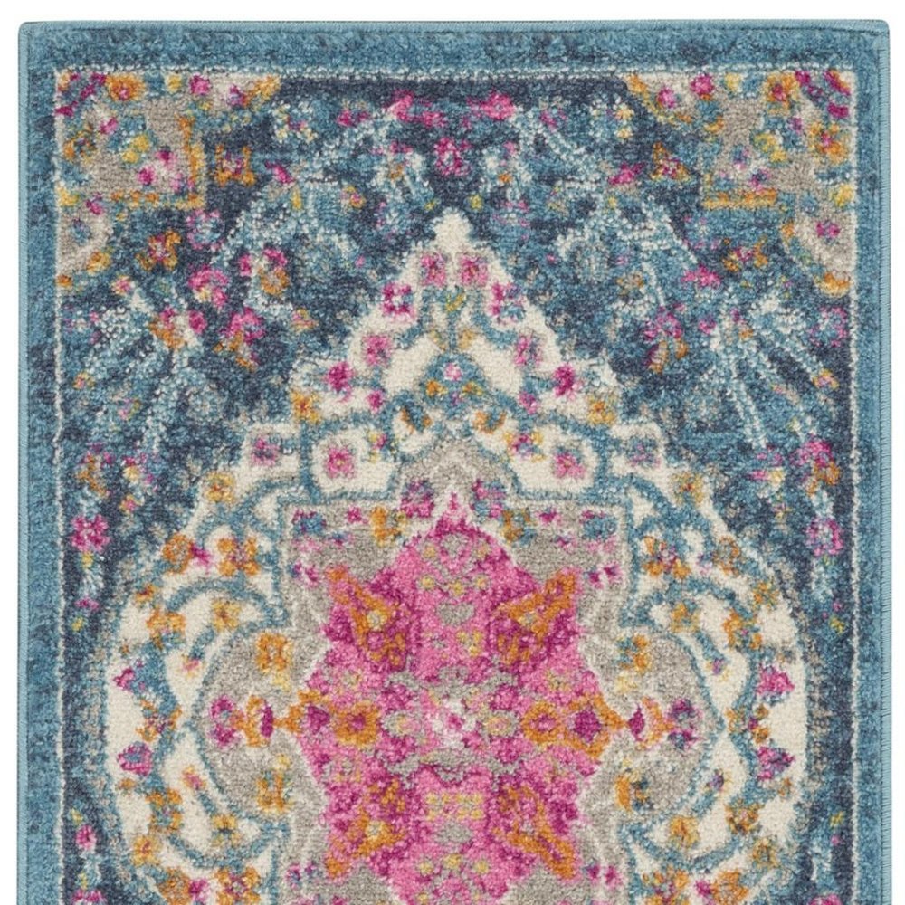 2' X 3' Blue And Ivory Medallion Distressed Area Rug