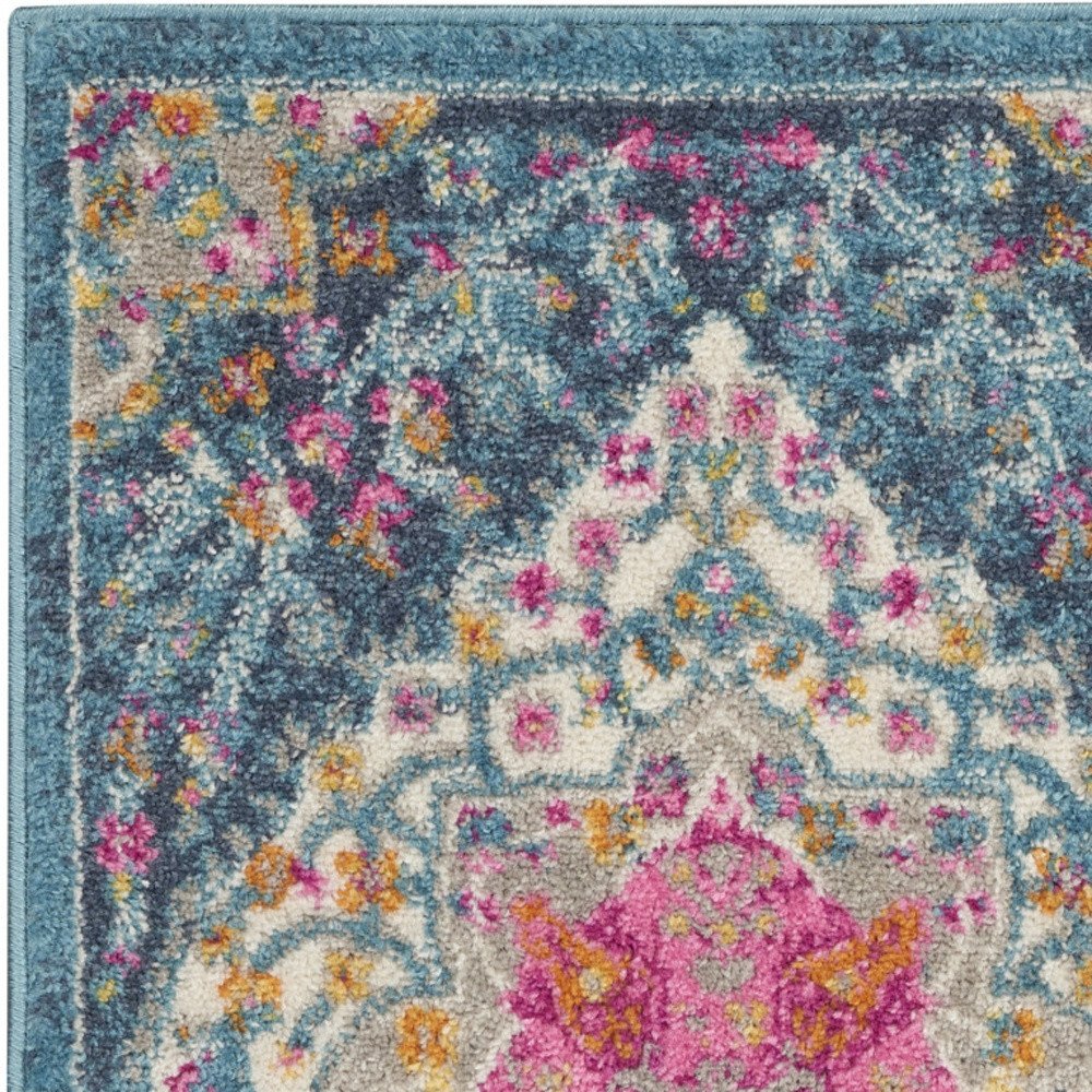 2' X 3' Blue And Ivory Medallion Distressed Area Rug