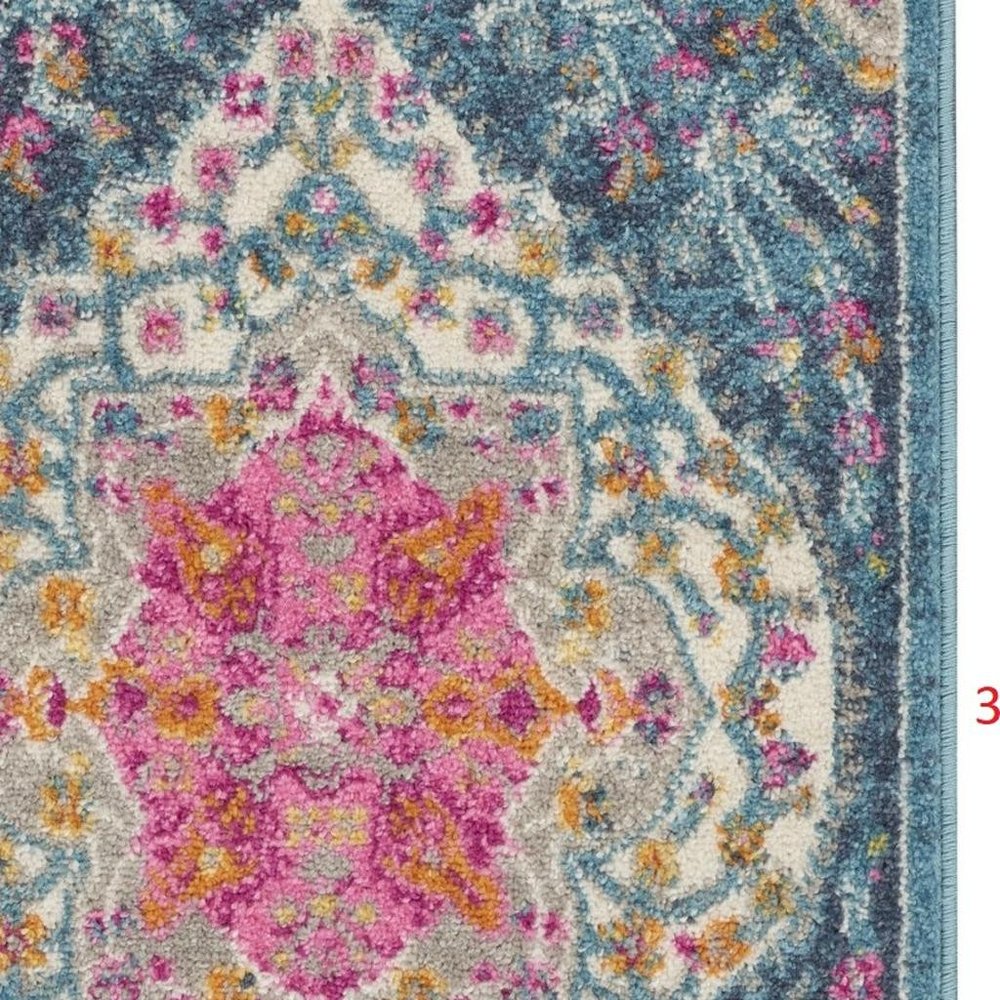 2' X 3' Blue And Ivory Medallion Distressed Area Rug