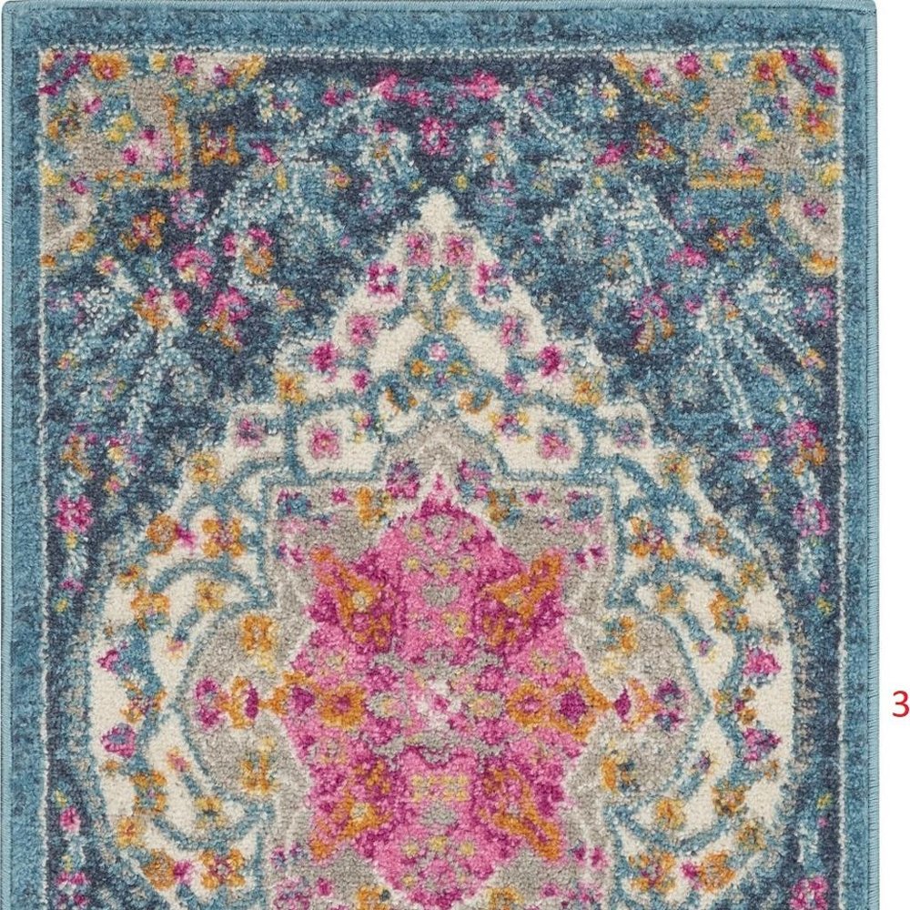 2' X 3' Blue And Ivory Medallion Distressed Area Rug