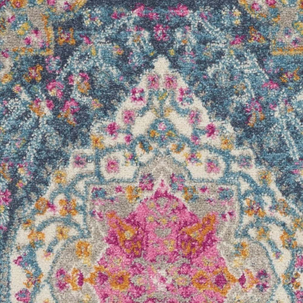 2' X 3' Blue And Ivory Medallion Distressed Area Rug