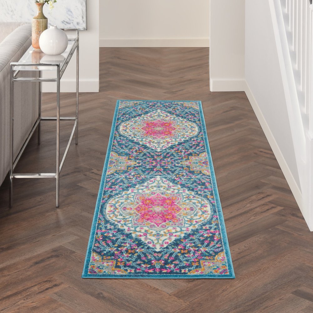 2' X 3' Blue And Ivory Medallion Distressed Area Rug