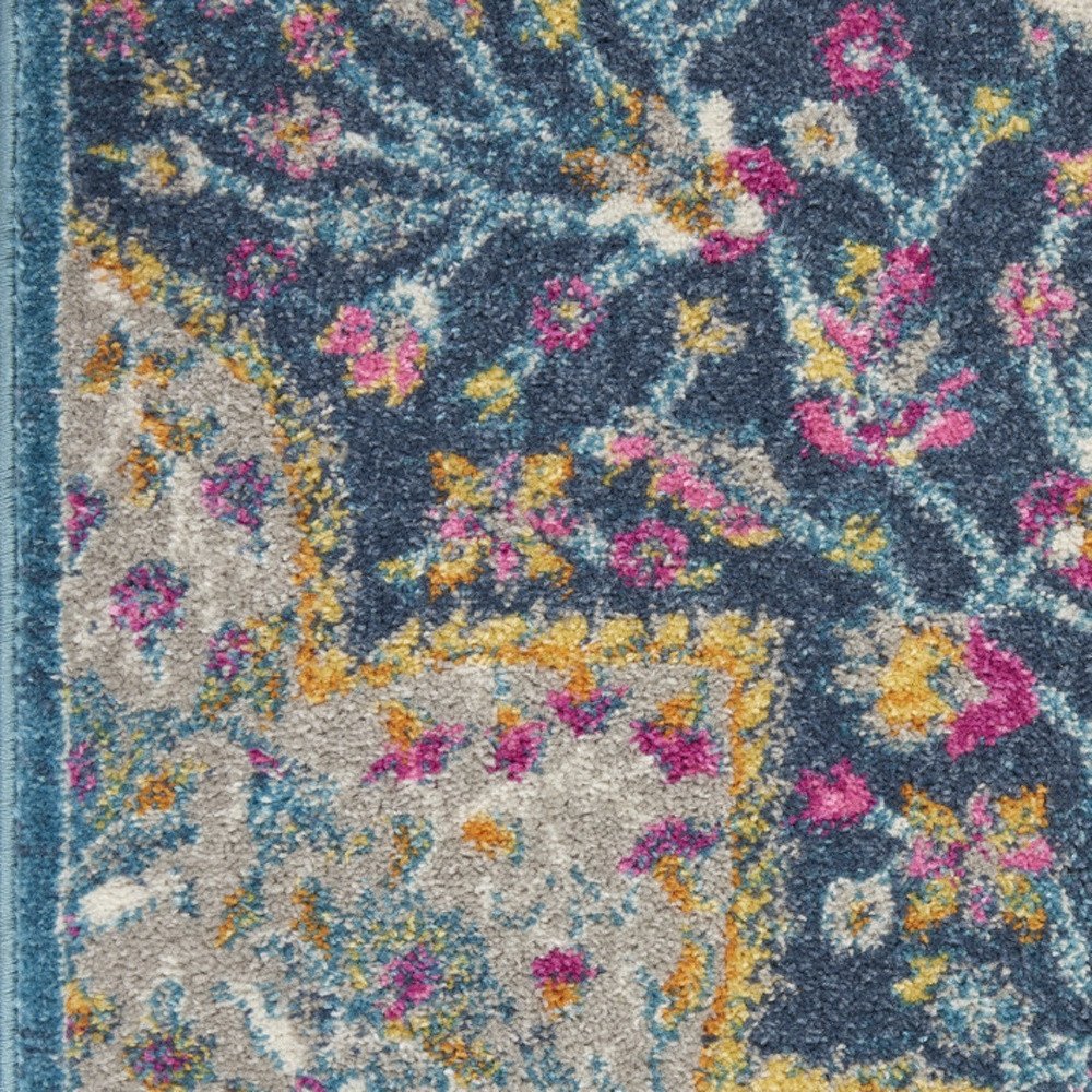 2' X 3' Blue And Ivory Medallion Distressed Area Rug