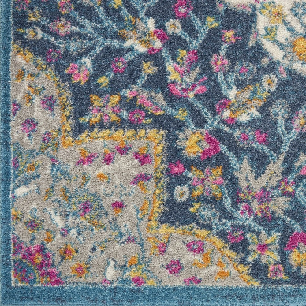 2' X 3' Blue And Ivory Medallion Distressed Area Rug