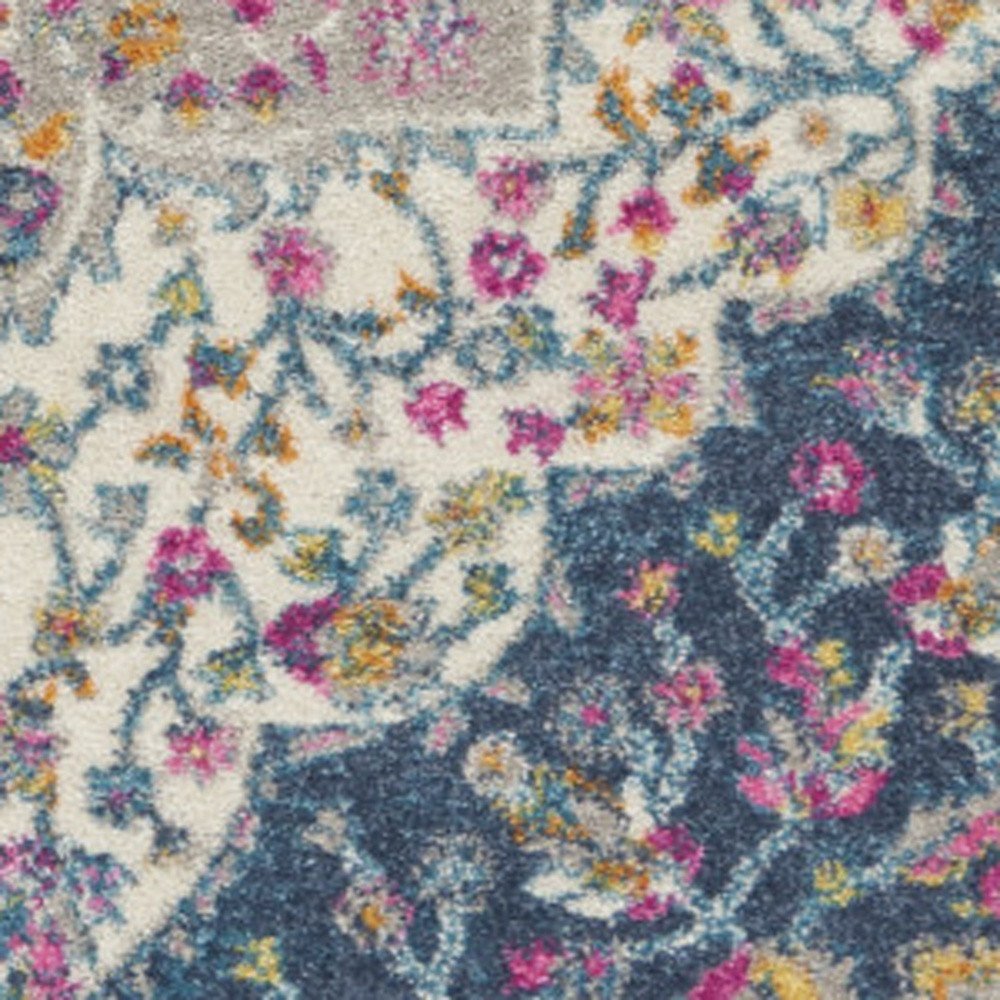 5' X 7' Blue And Ivory Medallion Distressed Area Rug