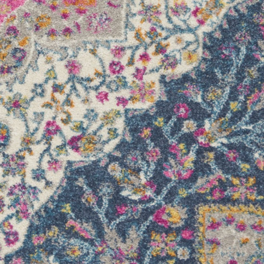 5' X 7' Blue And Ivory Medallion Distressed Area Rug