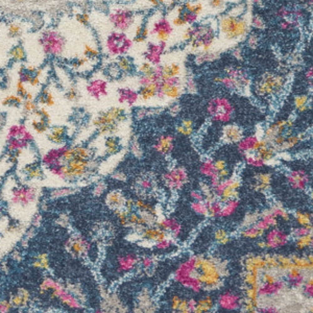 5' X 7' Blue And Ivory Medallion Distressed Area Rug