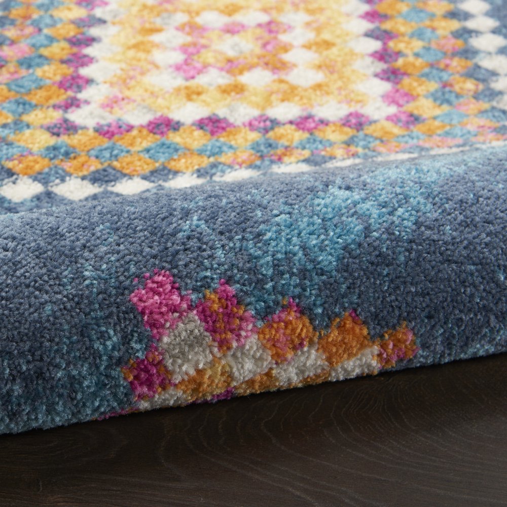 5' X 7' Navy Blue Yellow And Pink Southwestern Distressed Area Rug