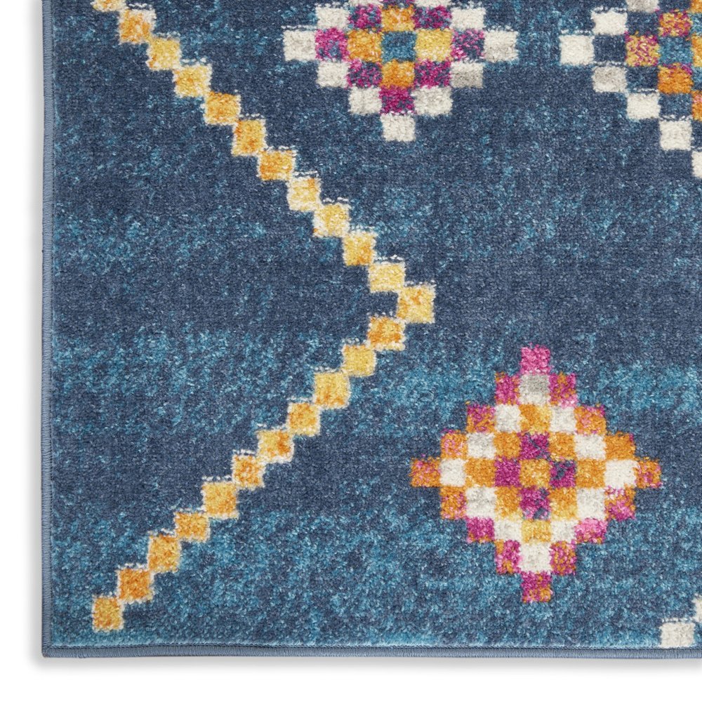 5' X 7' Navy Blue Yellow And Pink Southwestern Distressed Area Rug