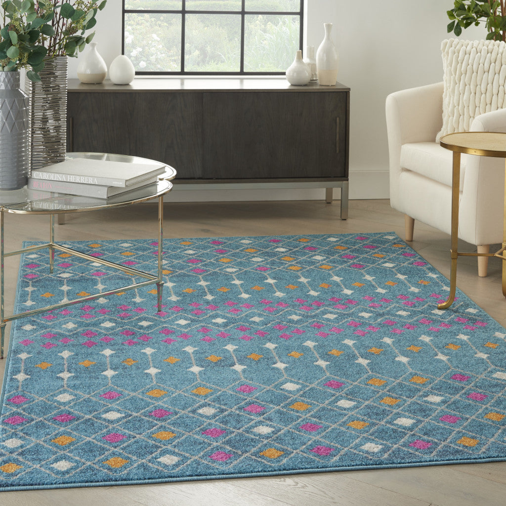 5' X 7' Blue And Orange Geometric Area Rug