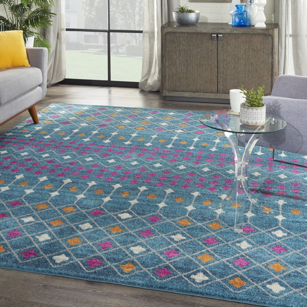 5' X 7' Blue And Orange Geometric Area Rug