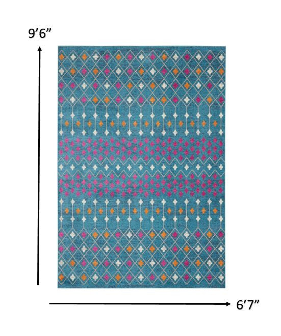 5' X 7' Blue And Orange Geometric Area Rug