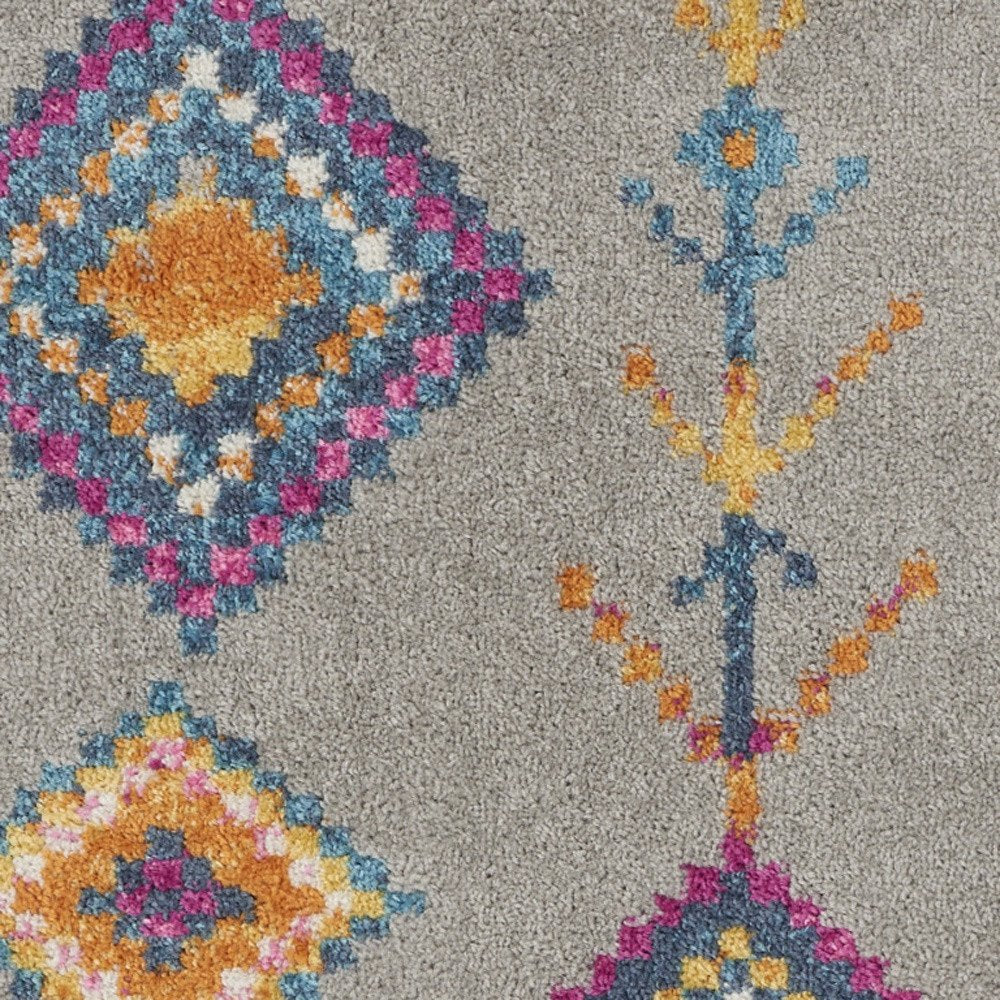 5' X 7' Gray Blue And Orange Tribal Area Rug