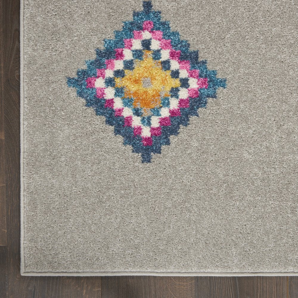 5' X 7' Gray Blue And Orange Tribal Area Rug
