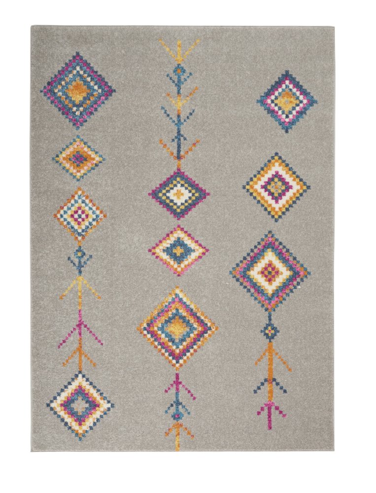 5' X 7' Gray Blue And Orange Tribal Area Rug