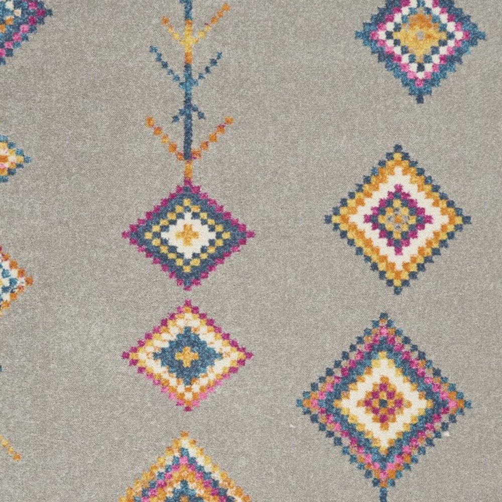 5' X 7' Gray Blue And Orange Tribal Area Rug