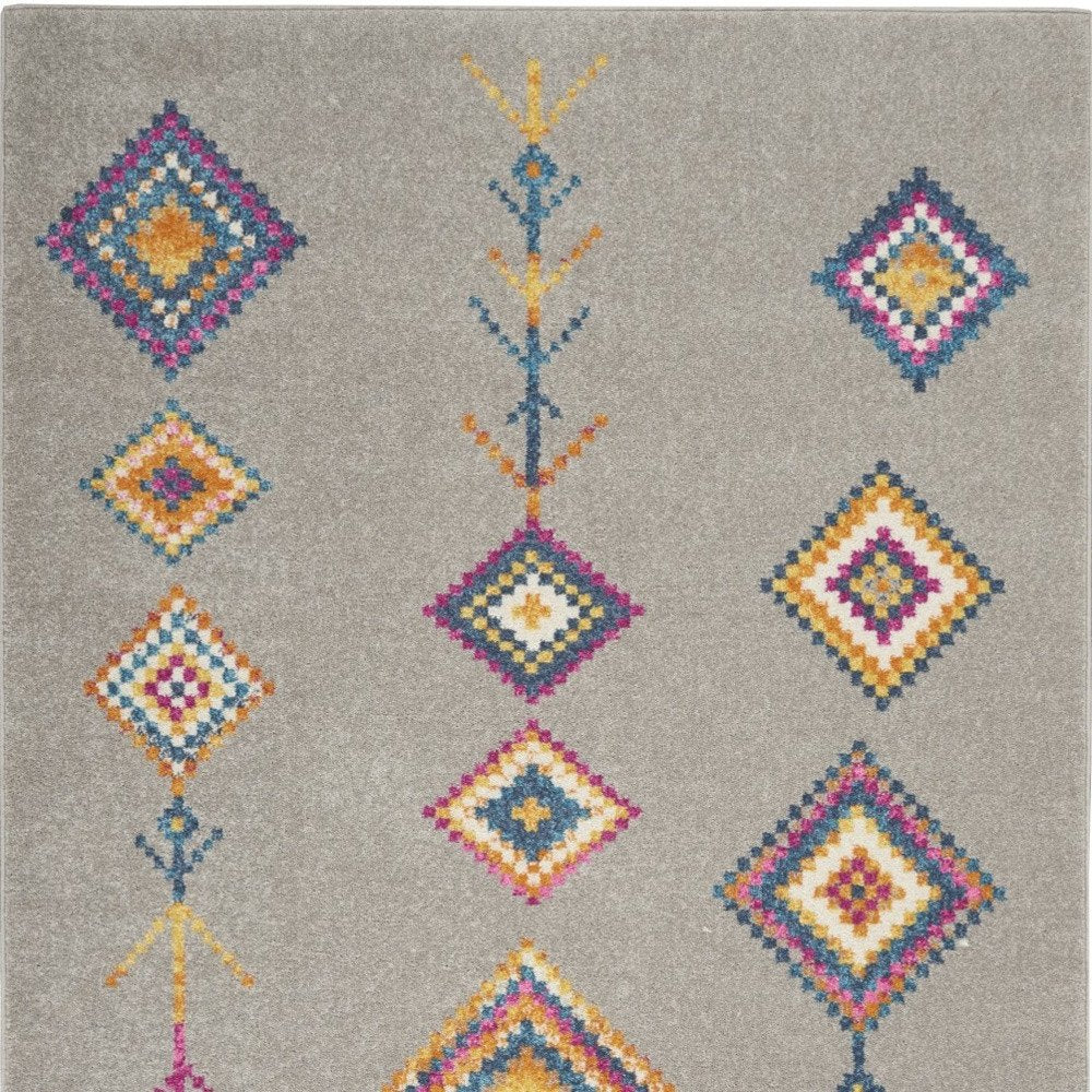 5' X 7' Gray Blue And Orange Tribal Area Rug