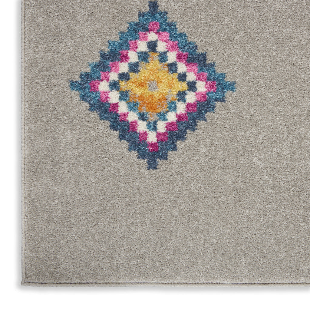 5' X 7' Gray Blue And Orange Tribal Area Rug