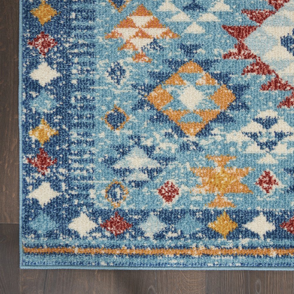 8' Blue And Orange Geometric Runner Rug
