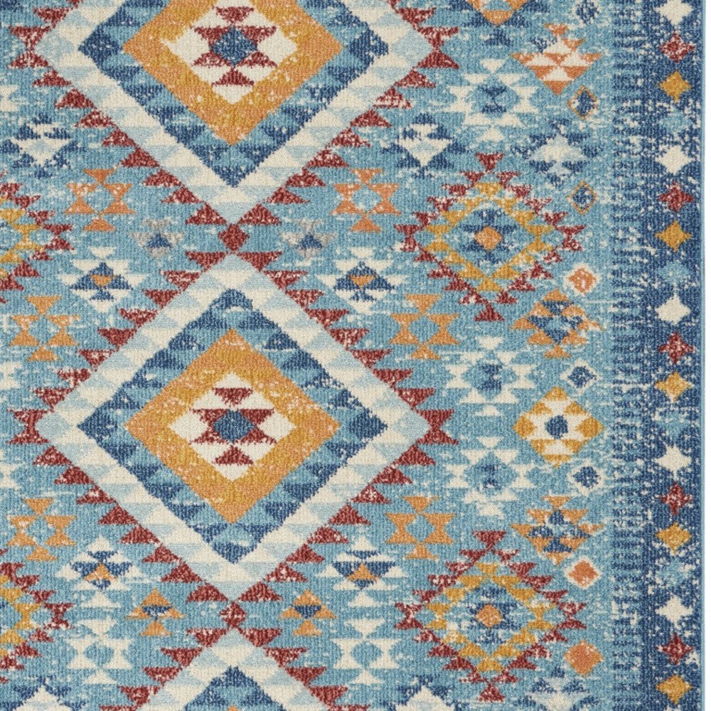 8' Blue And Orange Geometric Runner Rug