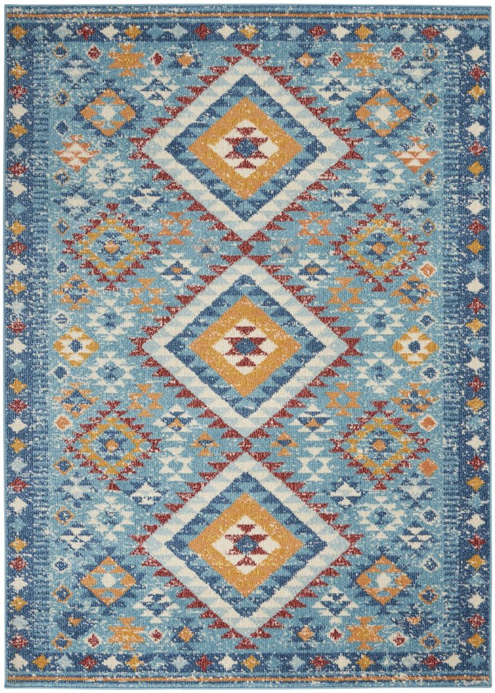 8' Blue And Orange Geometric Runner Rug