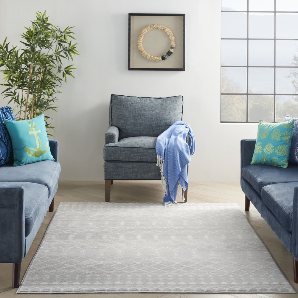 4' X 6' Ivory And Blue Geometric Area Rug