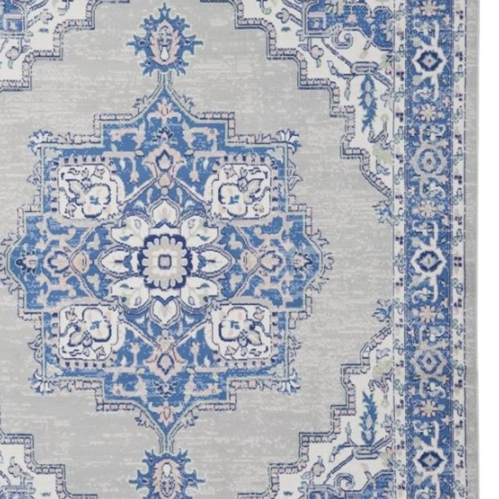 6' X 9' Blue And Gray Floral Area Rug