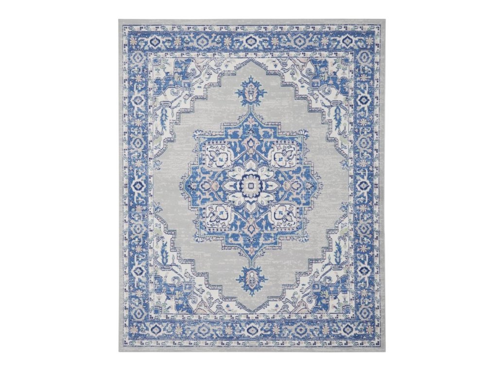 6' X 9' Blue And Gray Floral Area Rug