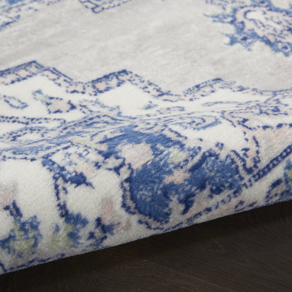 6' X 9' Blue And Gray Floral Area Rug