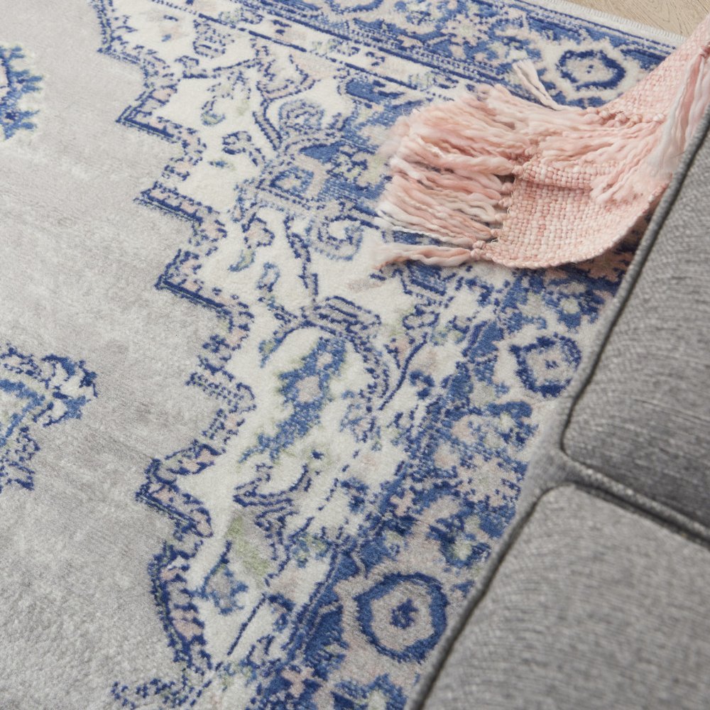 6' X 9' Blue And Gray Floral Area Rug