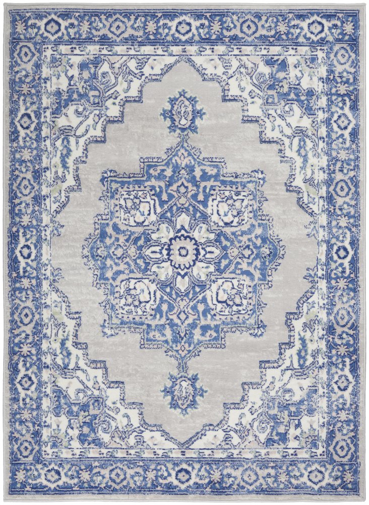 6' X 9' Blue And Gray Floral Area Rug