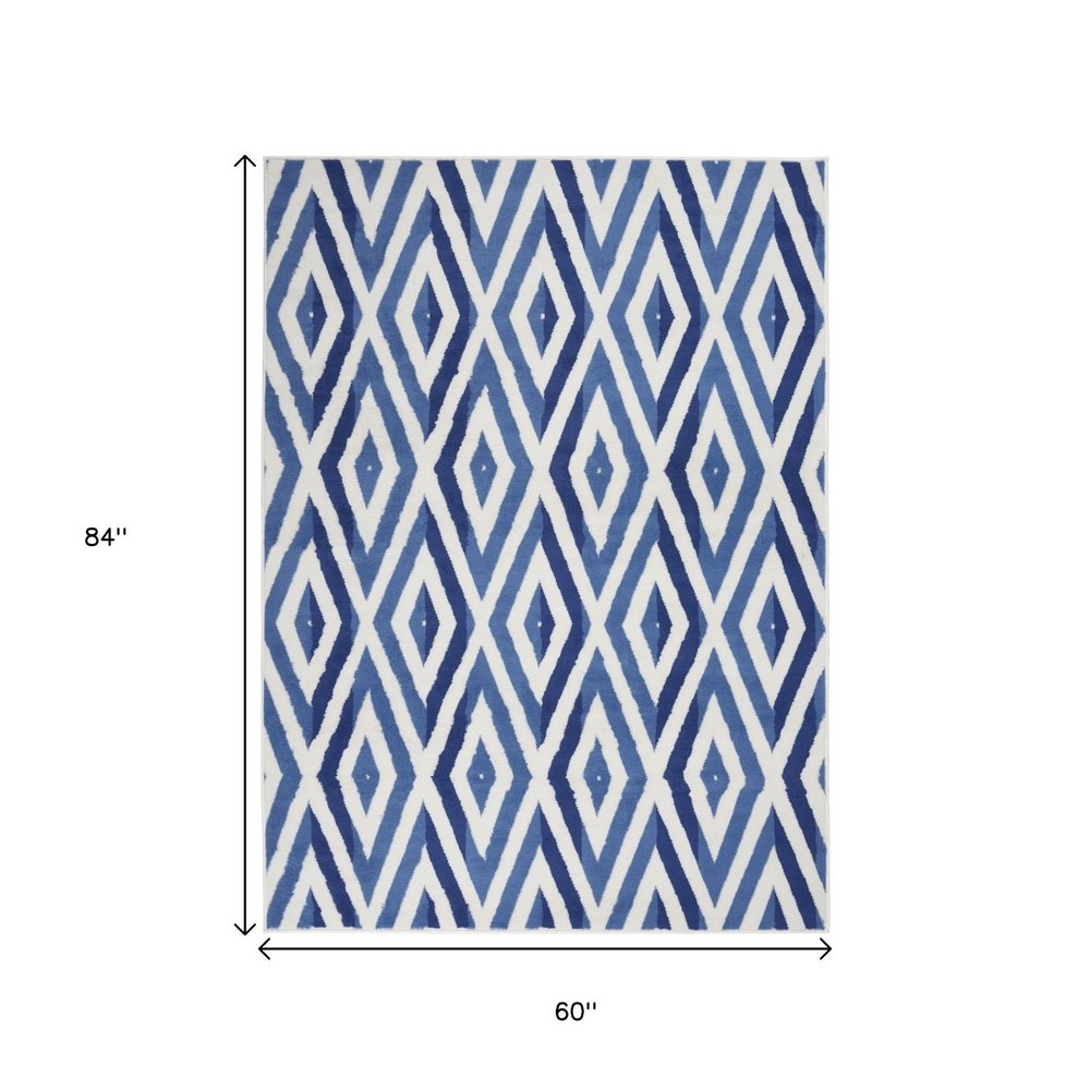 5' X 7' Ivory And Blue Geometric Area Rug
