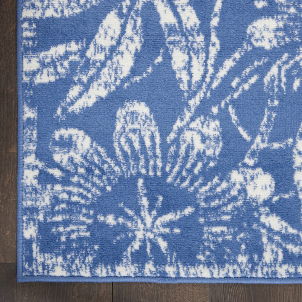 4' X 6' Blue And Ivory Floral Vines Distressed Area Rug