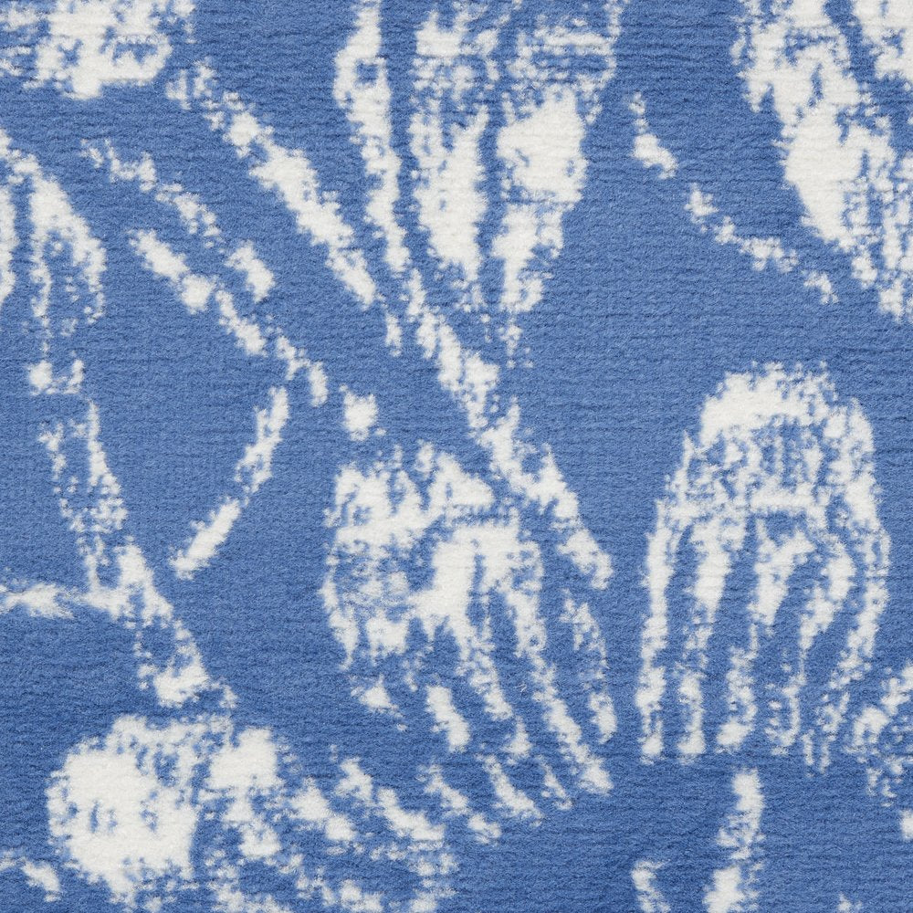 4' X 6' Blue And Ivory Floral Vines Distressed Area Rug